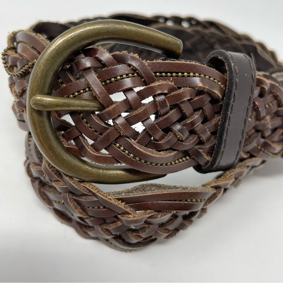Abercrombie & Fitch Brown Leather Woven Belt XS S - Picture 2 of 6